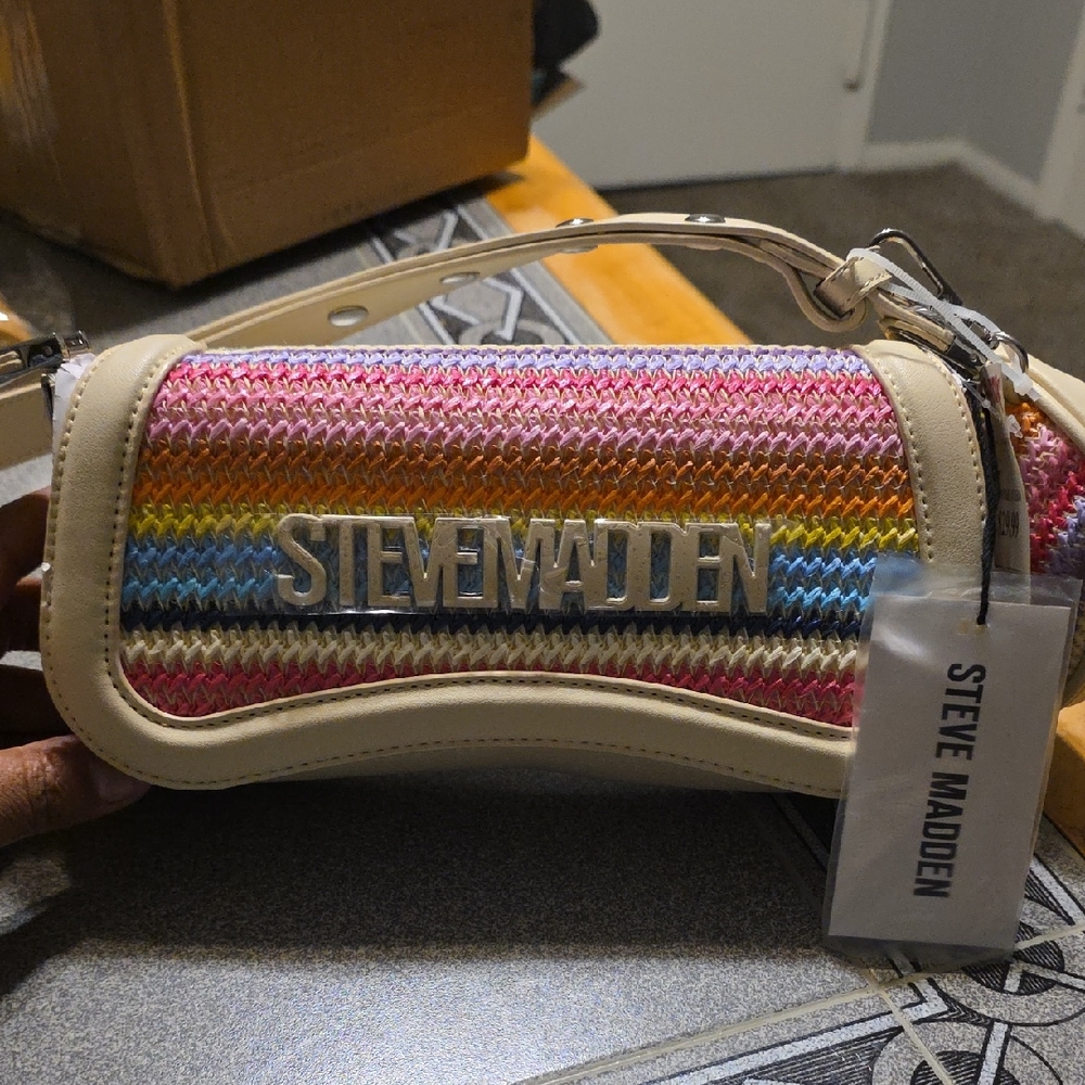 Steve Madden Pink and Yellow Woven Clutch